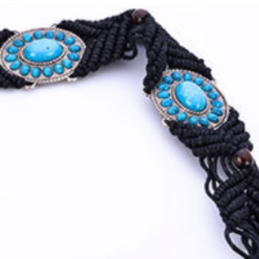 Western Turquoise Macrame Wood Bead Belt - Picture 5 of 5